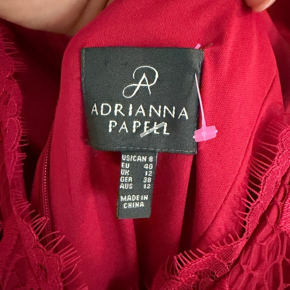 Adrianna Papell Red Lace Sleeveless Double V-Neck Cocktail Dress Size 8 - Picture 2 of 4